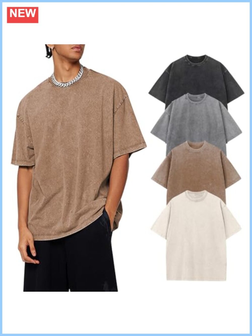 4 Pack Acid Wash Oversized T-Shirts for Men Heavyweight Cotton Crew Neck Tees